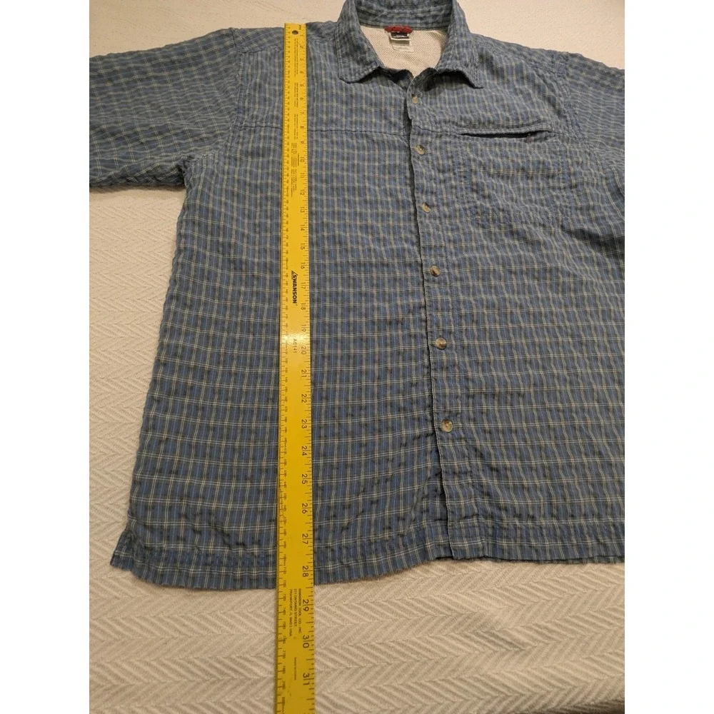 The North Face Mens Large Blue Plaid Short Sleeve Vented Hiking Fishing Shirt